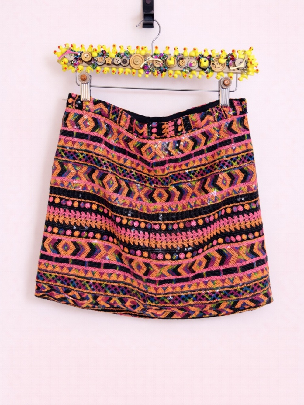 Bohemian Embroidered Mini Skirt in Pink & Black - (No Brand)